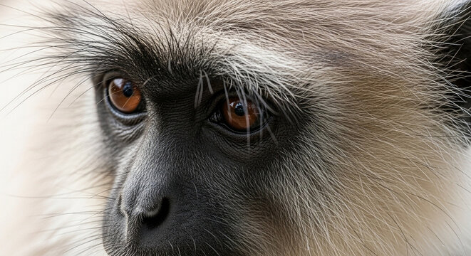 Close-up of monkey face looking ahead.
