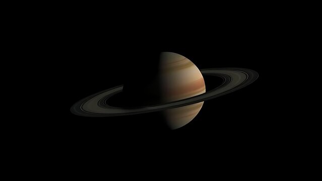 Saturn model with trajectory line ending at atmosphere, mission completion and cosmic finality concept.