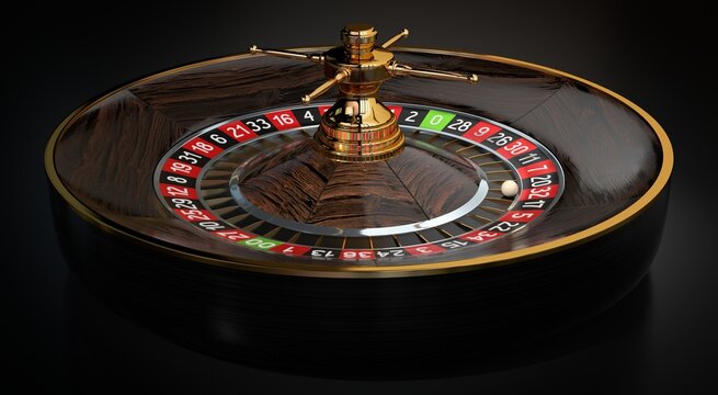 Roulette Wheel and Ball - Side View - 3D illustration