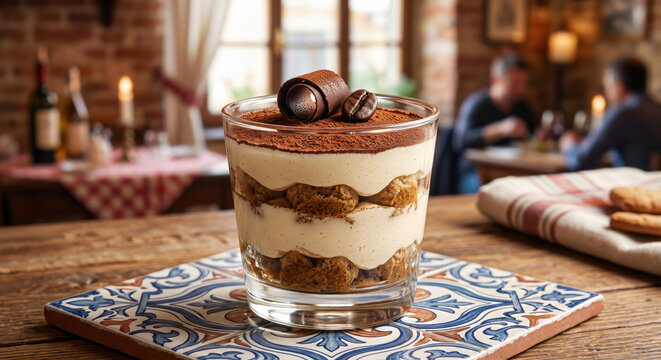 Modern Italian Tiramisu Cup in Trattoria 8K Hyper Detailed Glass Dessert