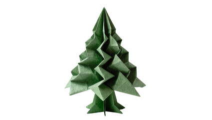 Isolated green origami pine tree, a beautifully folded paper craft representing nature and creativity