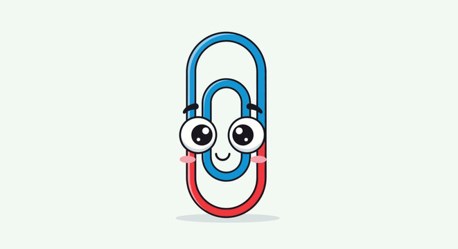Cute Cartoon Paperclip Character with Happy Face and Blush