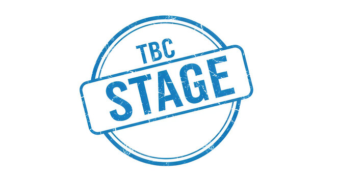 A modern, stylized logo featuring the words tbc stage in a bold, blue font inside a circular outline, symbolizing a creative or entertainment space with a sleek, professional look