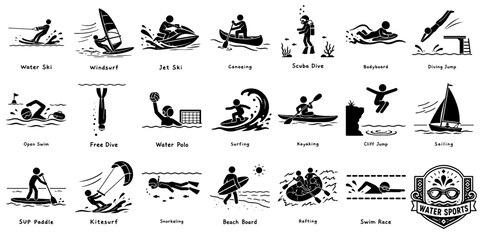 Fototapeta premium ウォータースポーツのピクトグラムセット、マリンアクティビティアイコン／Water sports pictogram set, Marine activity icons 