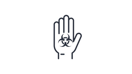 Obraz premium A hand with a biohazard symbol on the palm is raised in warning.