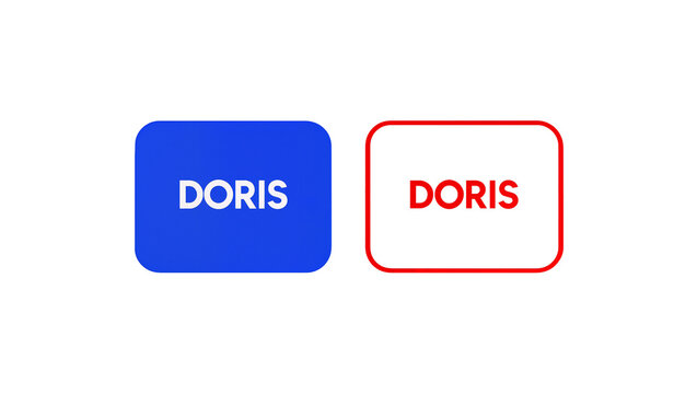 Isolated two modern rounded rectangle buttons displaying the name Doris, showing different color options