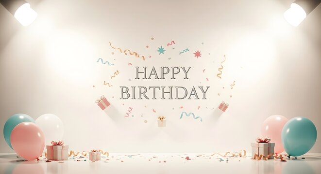 Festive Birthday Celebration with Balloons and Confetti.