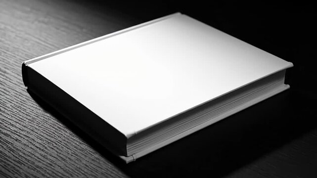 Blank white hardcover book mockup on black textured surface.