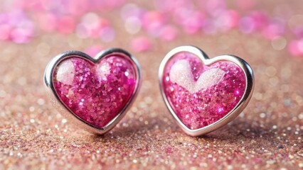 Obraz premium Sparkling Pink Heart-Shaped Ornaments Resting on Shimmering Surface