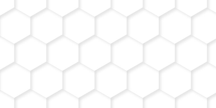 seamless pattern with hexagons grid bee. Abstract cube hexagon shape background. Futuristic honeycomb mosaic white background. 