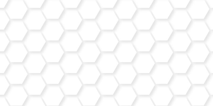seamless pattern with hexagons grid bee. Abstract cube hexagon shape background. Futuristic honeycomb mosaic white background. 