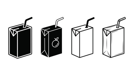 Set of four juice boxes with straws, in black and white © matahari