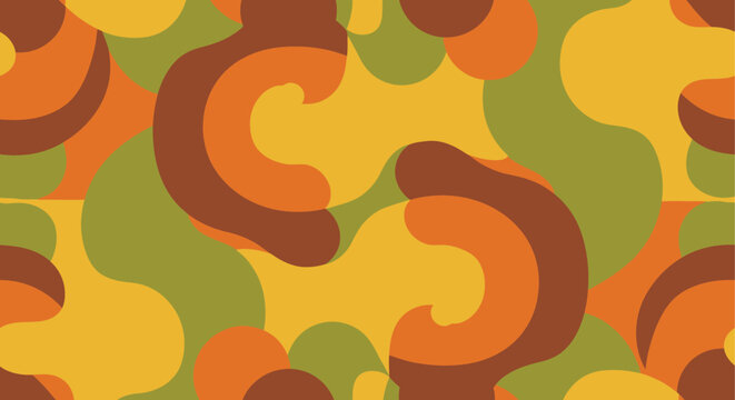 Vibrant abstract camouflage pattern with swirling shapes