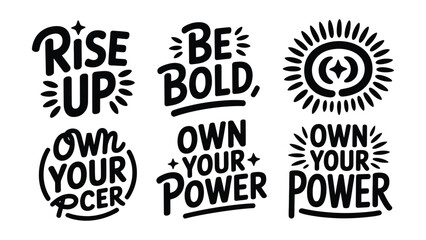 Fototapeta premium Inspirational motivational quotes and sunburst designs for empowerment and positivity on white background