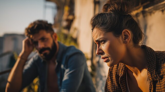 Couple having a small argument during vacation, emotional moment