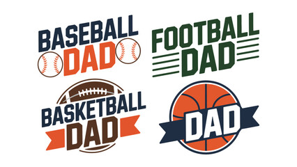 Sports dad typography labels for baseball football basketball fathers day gifts © Md