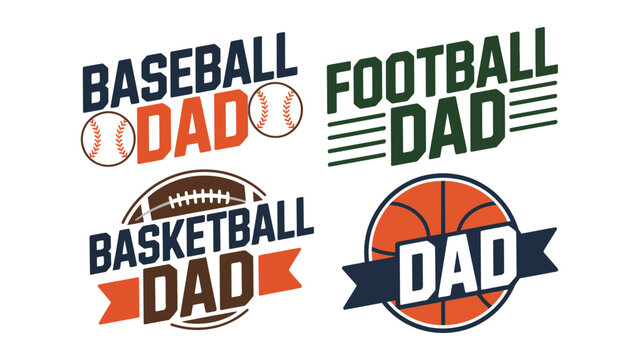 Sports dad typography labels for baseball football basketball fathers day gifts