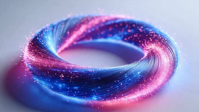 Circular ring of pink and blue glowing light particles forming loop