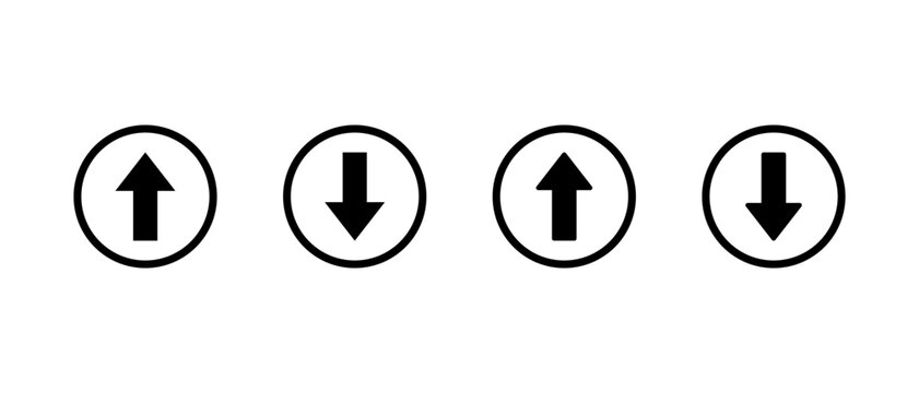Up and down arrow icon in circular outline. Upward and downward symbol. Vertical arrows direction sign