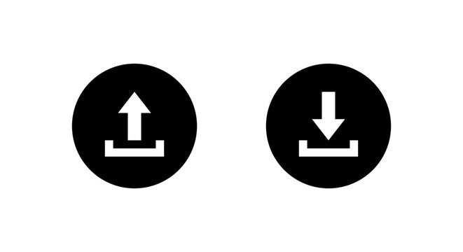Upload and download icon in black circle. Data transfer symbol. File sharing and cloud storage activity sign