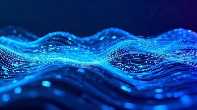 Abstract blue and purple flowing neon curves and light points