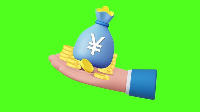 Yen Money Bag Green Screen Animation Video