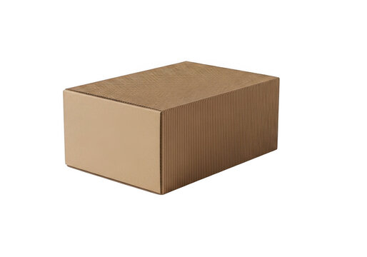 Rectangular cardboard box with a smooth front panel and ribbed side texture, isolated on a solid black background, for product mockup