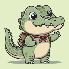 Naklejka premium Cute Alligator Character with Backpack