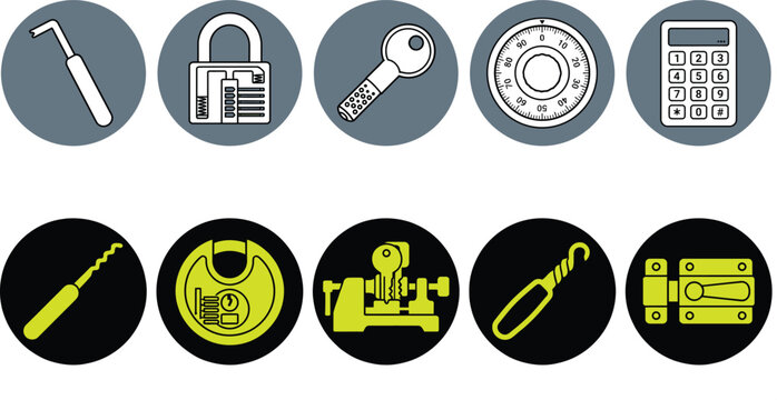 Collection of safety lock icons and tools Vector