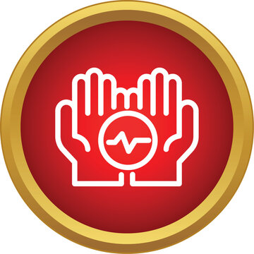 Hands supporting a pulsing heart rate symbol within a protective red circle