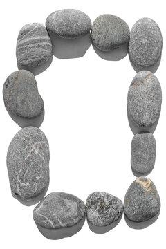 Vertical stone frame isolated on white or transparent background. Smooth grey pebble border with central copy space for organic branding, business stability, and minimalist nature design