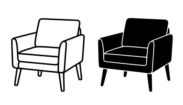 Minimalist armchair outline and silhouette icon