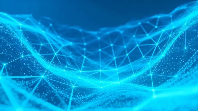 Neon geometric triangle network with pink and blue glowing lines
