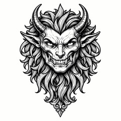 Obraz premium Devil Head Illustration with Horns and Beard on White Background