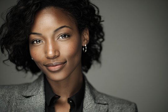 Headshot portrait of a confident Black woman business leader in a professional setting