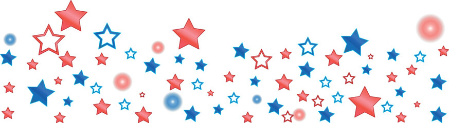A festive cascade of patriotic stars decorates the lower border, dynamic red and blue shapes scatter across a crisp background, providing an elegant frame for seasonal greetings © Julio