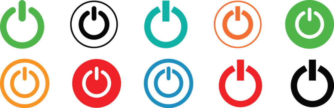 Collection of colorful power buttons on a white background simple icon set for user interfaces