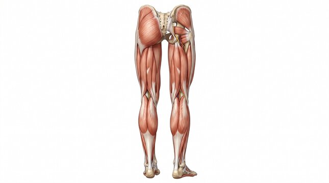 Posterior view of human leg and gluteal muscles detailed anatomy scene