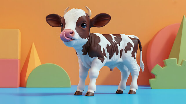 Black and white calf with pink nose licking its lips, isolated on transparent background 
