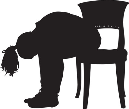 vector,side view of a heartbroken woman sitting in a chair with her arms hanging