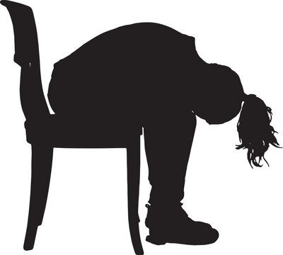vector,Side view of a heartbroken woman sitting in a chair with her arms hanging down