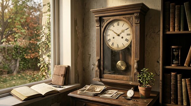 old clock on a wooden table
