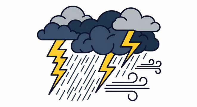 Thunderstorm with heavy rain and lightning illustration