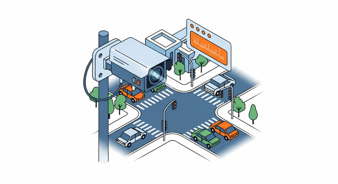 Traffic monitoring camera system on city street intersection