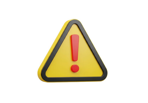 A 3 d rendered yellow triangular warning sign with a thick black border and a red exclamation mark symbol isolated on a black background