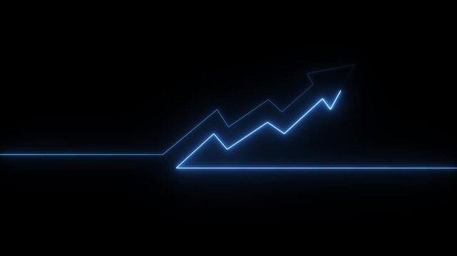 Abstract Financial Growth Concept with Glowing Blue Arrow Line Neon Glowing Upward Arrow Chart on Black Background