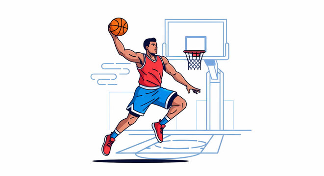 Basketball Player Slam Dunking Ball
