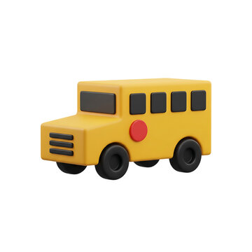 Yellow school bus 3d icon isolated on transparent background for educational graphic design projects