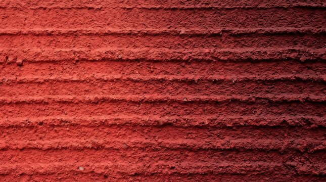 Textured red concrete wall with horizontal grooves