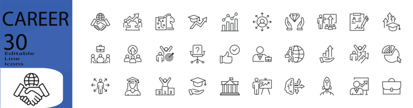 Career line editable icon set. Editable stroke. Vector illustration.
